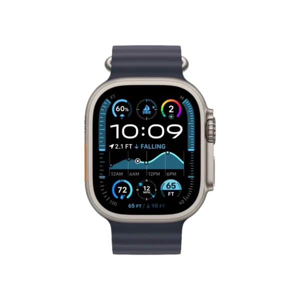 Apple Watch Ultra 2, 49mm Natural Titanium Case with Navy Ocean Band