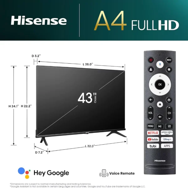 Hisense 43A4K FHD Smart Television 43inch (2024 Model)