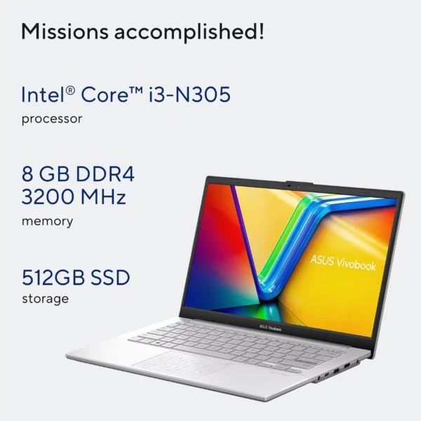 Asus Vivobook Go 14 (2024) Laptop – Intel Core i3-N305 / 14inch FHD / 512GB SSD / 8GB RAM