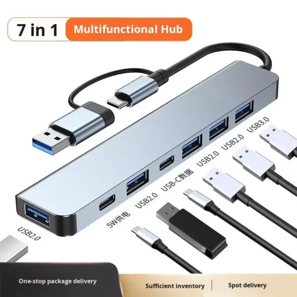 Docking Station Aluminium Alloy Type-C 7-in-1 USB Hub